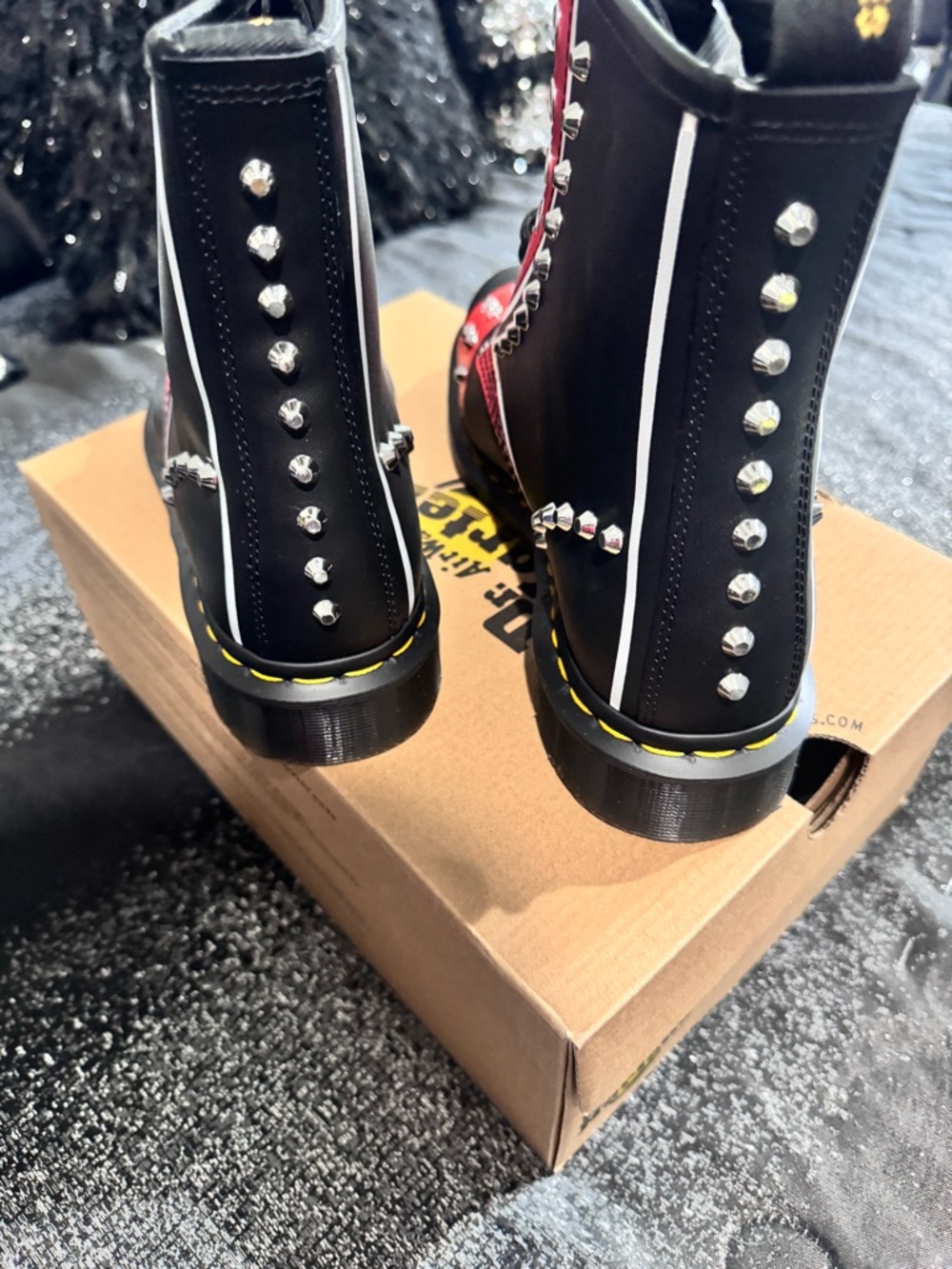 Dr. Martens Black and Red Studded Combat Boots - Picture 4 of 6